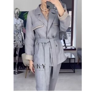 StyleWe, Gray Linen Blazer Utility Jacket Size XL